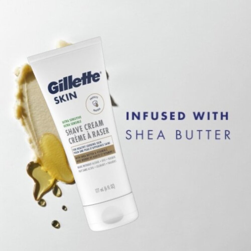 Gillette Skin Ultra-Sensitive Shave Cream with Shea Butter & Vitamin E ~ 6 fl oz